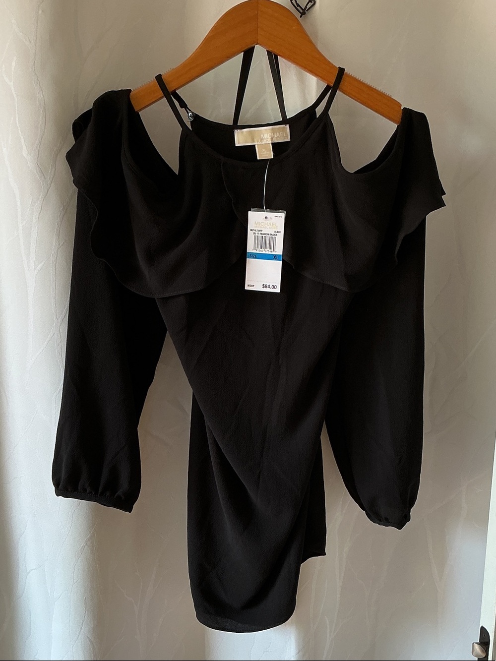MICHAEL Michael Kors Black Cold-Shoulder Ruffle Blouse